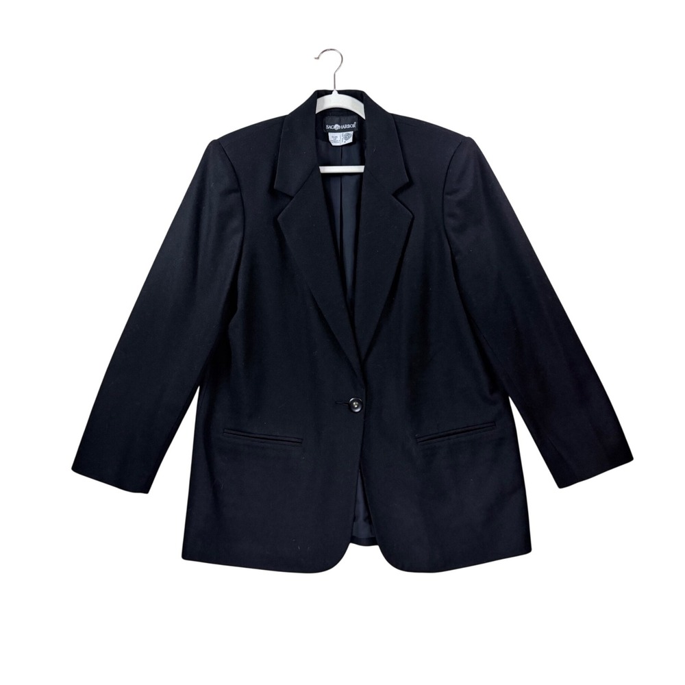 Sag Harbor Wool Blazer Women Size 12 Black Vintage Single Button Professional